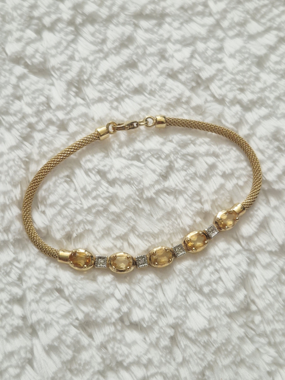 Vintage Gold Vermeil Citrine & Diamond Mesh Bracelet